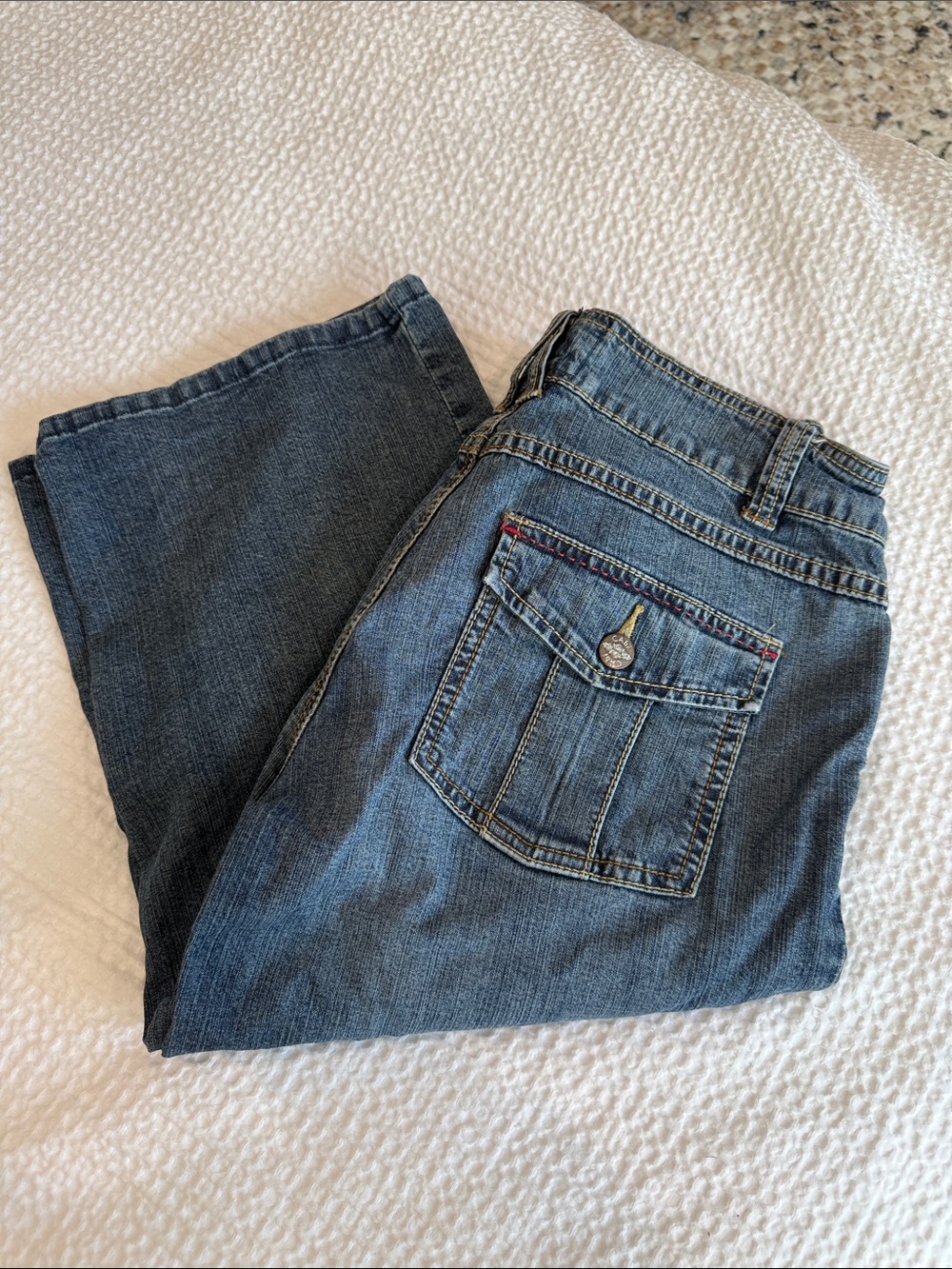 CAbi Blue Denim Jeans with Pink Logo Patch